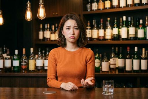 バーカウンターで浮かない表情の女の子