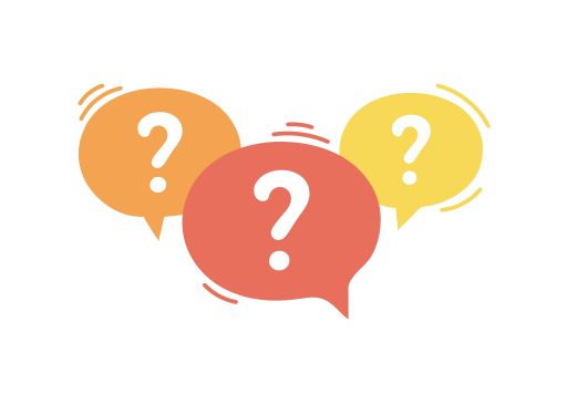 黄色とオレンジと赤のハテナマークがかれた吹き出し