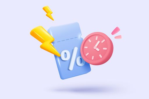 雷マークと時計とパーセントが書かれた札