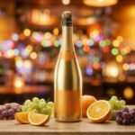 オレンジのシャンパンボトルとブドウ